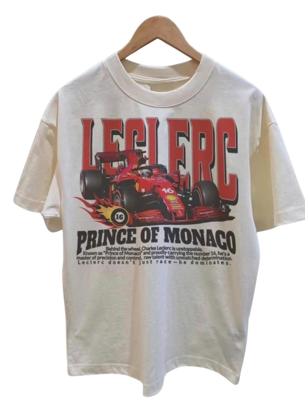 Gildan Cream Graphic Tee with Red Racing Car Print